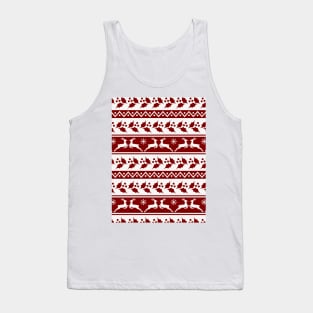 Dark Christmas Candy Apple Red Nordic Reindeer Stripe in White Tank Top